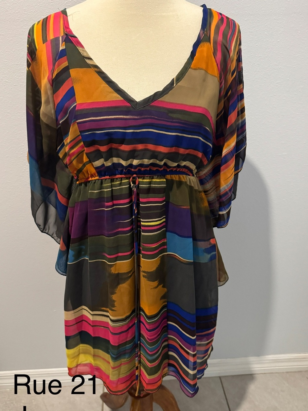 Rue21 Multicolor Striped Mini Dress - Purple, Pink, Blue, Yellow, Green